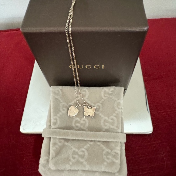GUCCI Sterling Silver "Trademark" Heart and Butterfly Necklace, 18" chain . - Picture 10 of 15